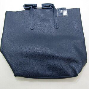 Ulta Beauty Large Tote Bag Blue Faux Leather Double Straps Large Carryall NWT